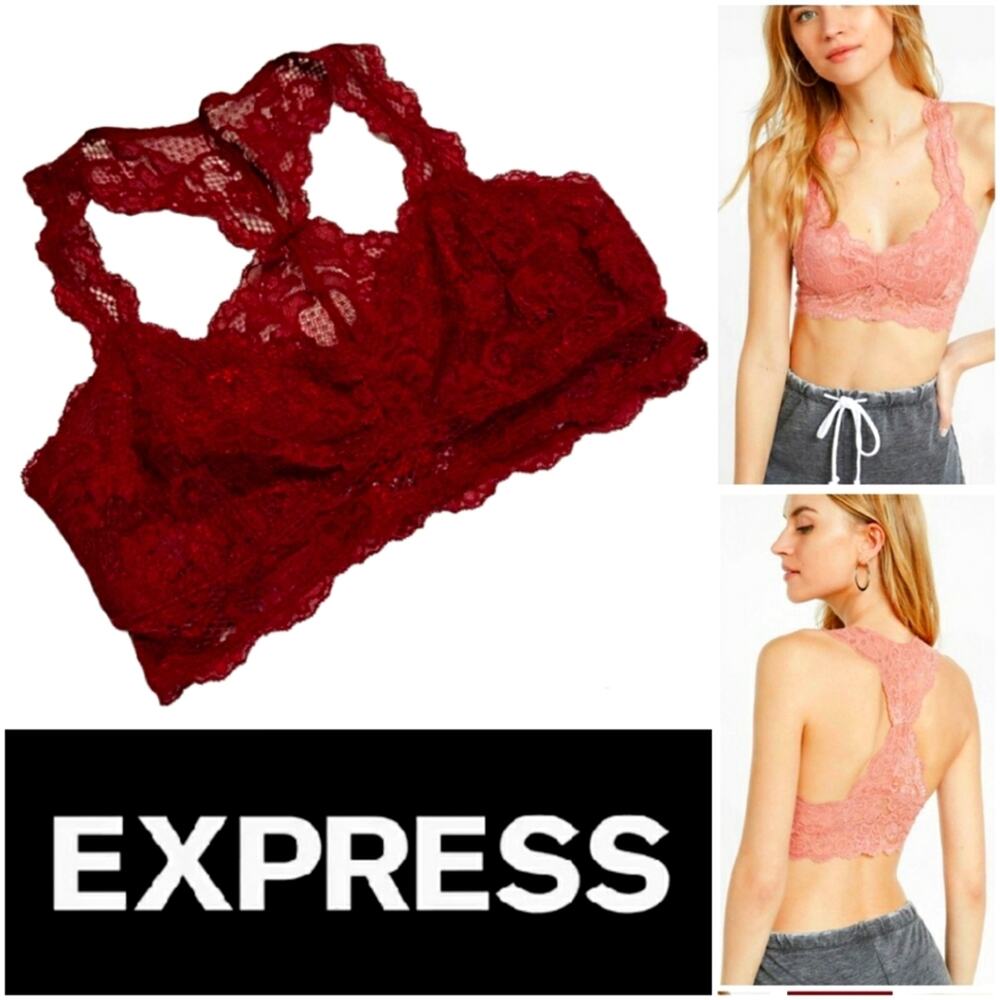 Express One Eleven Bralette Wine Burgundy   Red Lace Size Medium